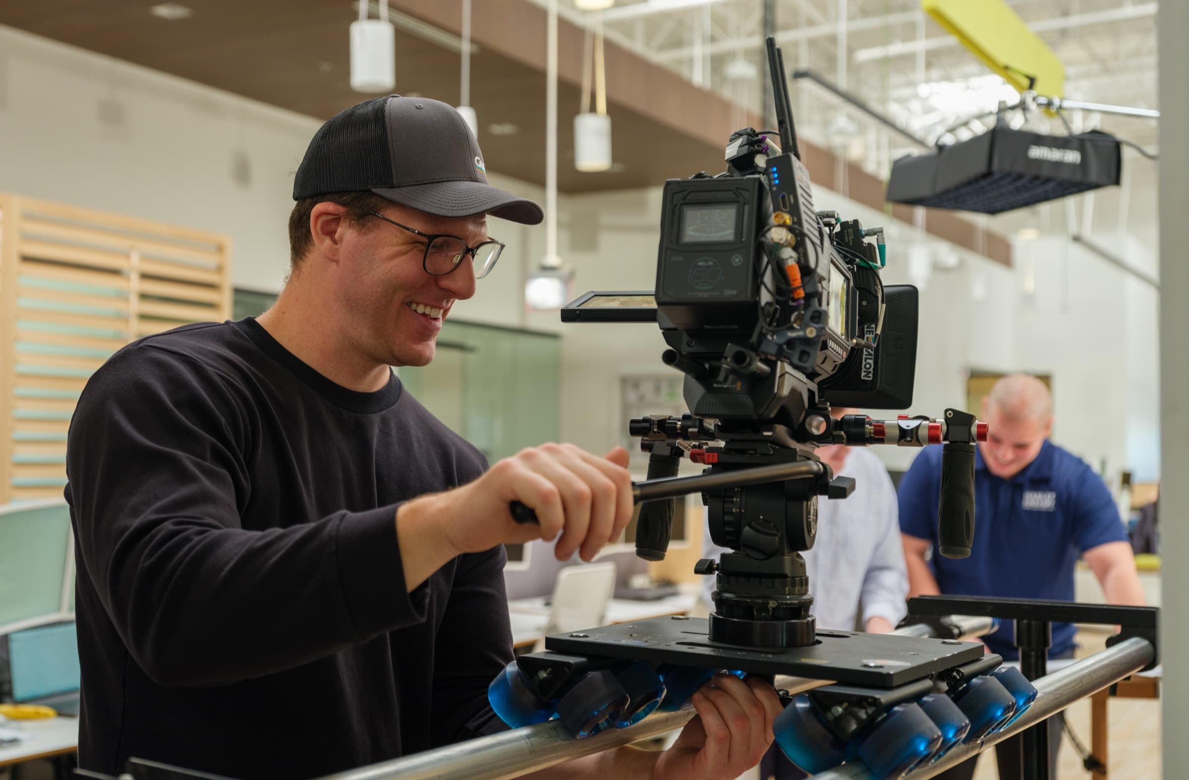 Shane Yeager operating a dolly move on set